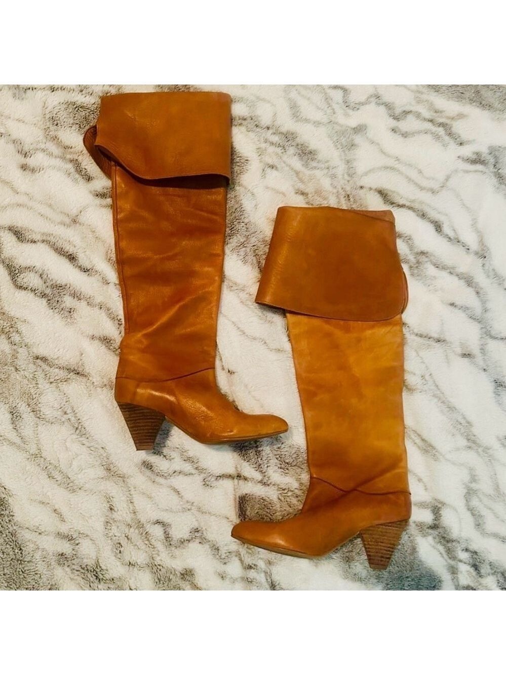 Free People Tan leather vintage over the knee boots size 37 - Picture 3 of 13